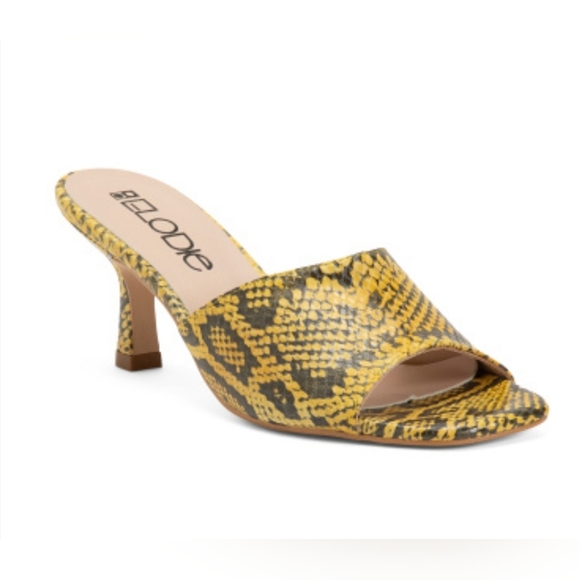 🔹️Elodie🔹️Made In Spain Yellow Snake Print Kitten Heel  Sandals - Picture 1 of 3